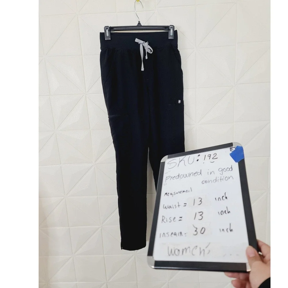 Figs HW Yola Scrub Pants, drawstring waistband stretchy Women, Size XS Black.